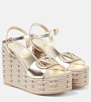 Valentino VLOGO CUT-OUT WEDGE SANDAL IN LAMINATED NAPPA LEATHER 110MM - 1
