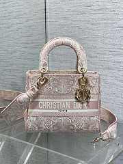 Dior Medium Lady Celestial Pink and White D-Butterfly Paisley Embroidery 24*11*20cm - 1