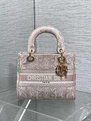 Dior Medium Lady Celestial Pink and White D-Butterfly Paisley Embroidery 24*11*20cm - 5