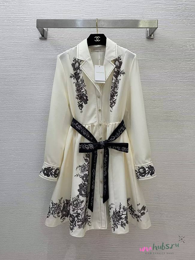 ZIMMERMANN Floral Embroidered Belted Long Sleeve Linen Shirtdress In Printed - 1