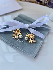 Dior DioREvolution Earrings Gold Finish Metal White Resin Pearls And White Crystals - 1