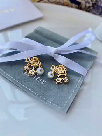 Dior DioREvolution Earrings Gold Finish Metal White Resin Pearls And White Crystals