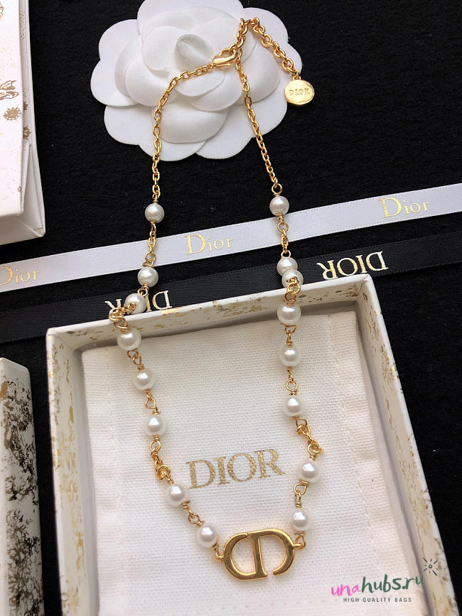 Dior Petit CD Necklace In Gold-Finish Metal And White Resin Pearls - 1