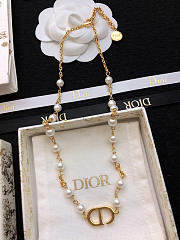 Dior Petit CD Necklace In Gold-Finish Metal And White Resin Pearls - 1