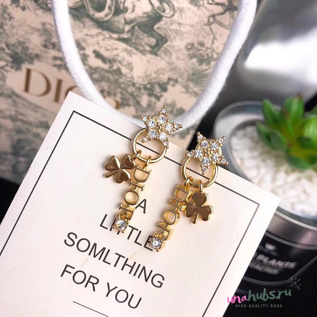 Dior Crystal Star Drop Clover Earrings Gold Tone - 1
