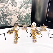 Dior Crystal Star Drop Clover Earrings Gold Tone - 5