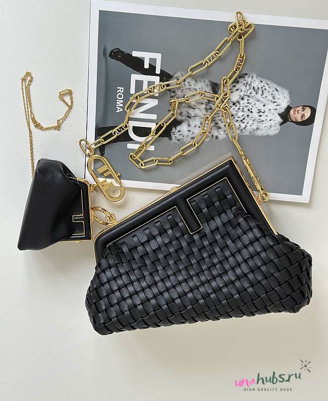 Fendi First Small Black Braided Leather Bag - 24*9*18cm - 1