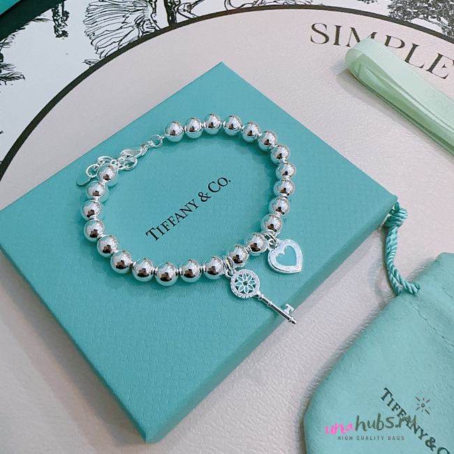 Tiffany & Co. Blue Heart Tag Bead Bracelet in Silver  - 1