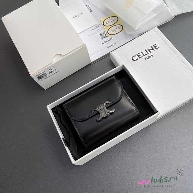 Celine Triomphe All Black Wallet - 10.5×9×3cm - 1