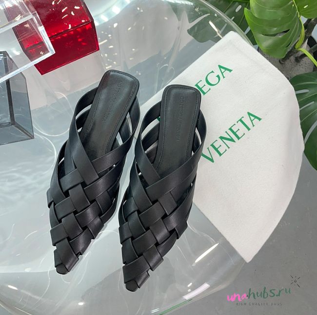 Bottega Veneta Sparkle Stretch Lace-Up Flat Sandal in Black  - 1