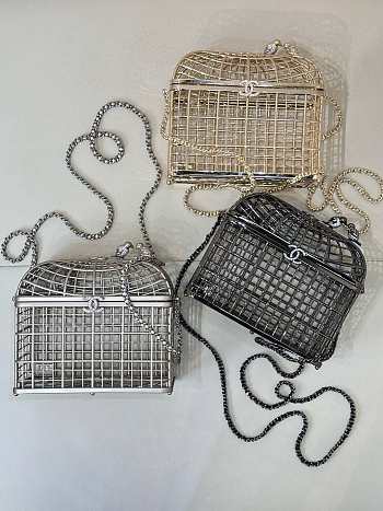 Chanel Birdcage minaudiere, Silver-tone metal & strass, silvery & crystal 16x16x7.5cm