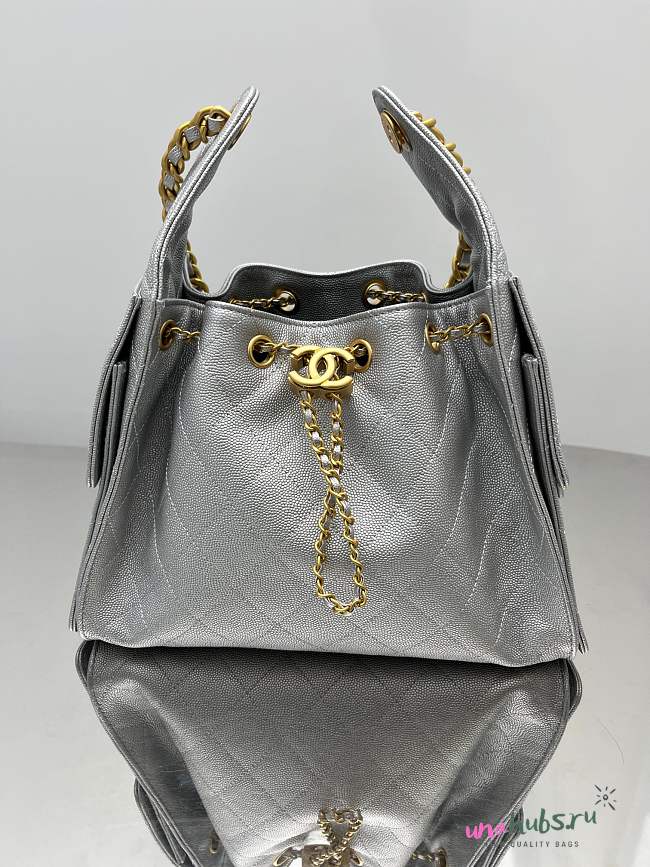 Chanel Drawstring Silver Bag Caviar Leather -30x26x14cm - 1