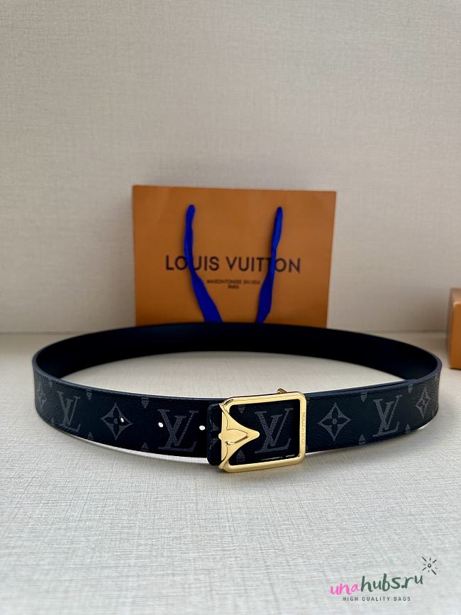 	 Louis Vuitton Monogram Black Leather Belt 3.4cm - 1