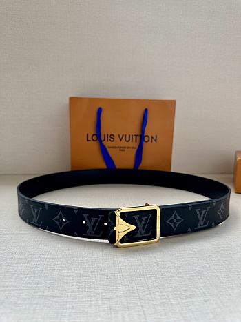 	 Louis Vuitton Monogram Black Leather Belt 3.4cm