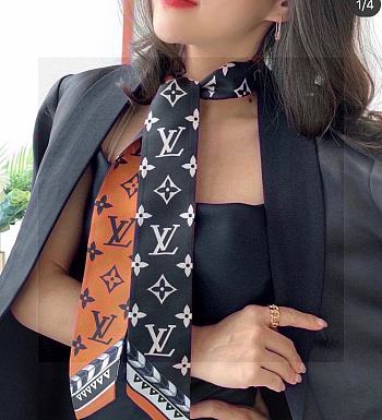 LOUIS VUITTON Silk Monogram LV Crafty Bi Color BB Bandeau Caramel Black 5*120cm