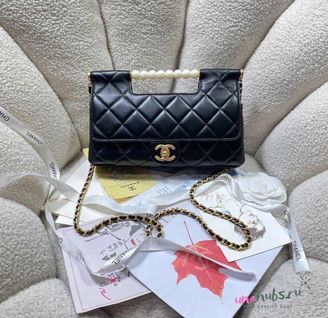 Chanel Clutch in Lambskin Black With Pearl Handle - 17.5 x 25 x 7cm - 1