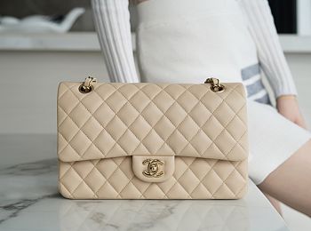 Chanel Medium Classic Flap Bag In Light Beige Lambskin Leather 25cm