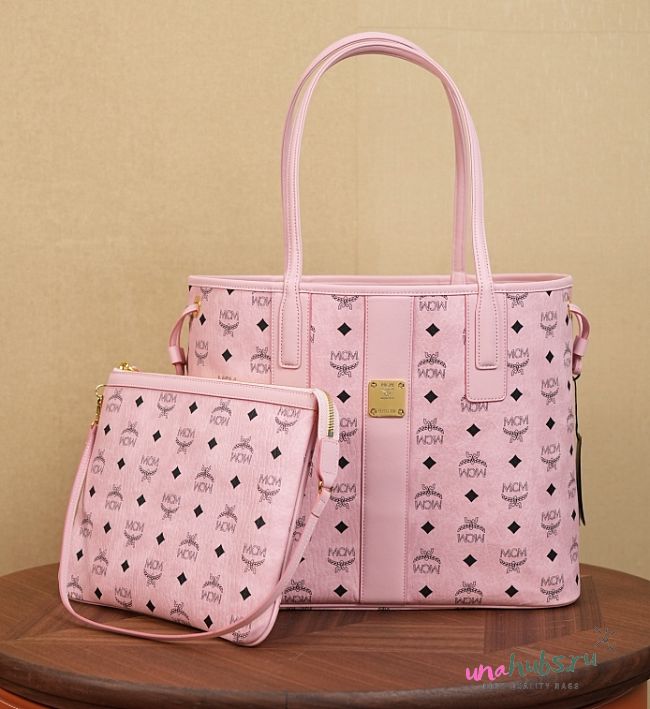 MCM Pink Visetos Coated Canvas and Leather Reversible Shopper Tote 36*17*28cm - 1