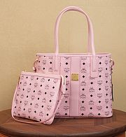 MCM Pink Visetos Coated Canvas and Leather Reversible Shopper Tote 36*17*28cm - 1