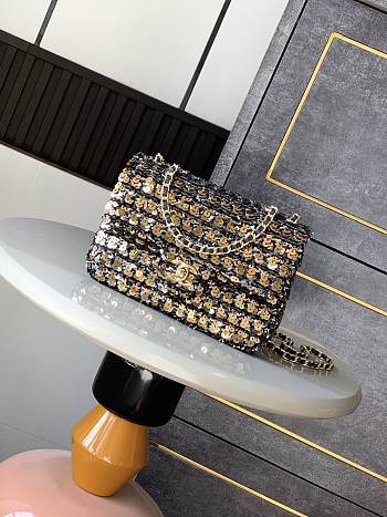 CHANEL Sequin Mini Rectangular Flap Yellow Black 20cm