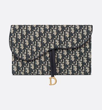 Dior Saddle Pouch Blue Oblique Jacquard - 27 x 17 x 2 cm