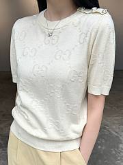 Gucci Cream GG Eyelet Wool Knit Crew Neck Top - 1