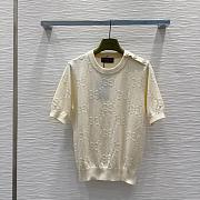 Gucci Cream GG Eyelet Wool Knit Crew Neck Top - 3