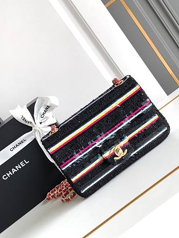 Chanel Sequins Stripes Flap Bag - 14* 20*8cm