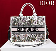 	 Dior Medium Book Tote Latte Embroidery with Multicolor Flower and Latte Calfskin 36.5 x 28 x 17.5 cm - 1