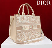 Dior Medium Book Tote Paris Motif Embroidery and Latte Calfskin - 36*28*16cm - 4