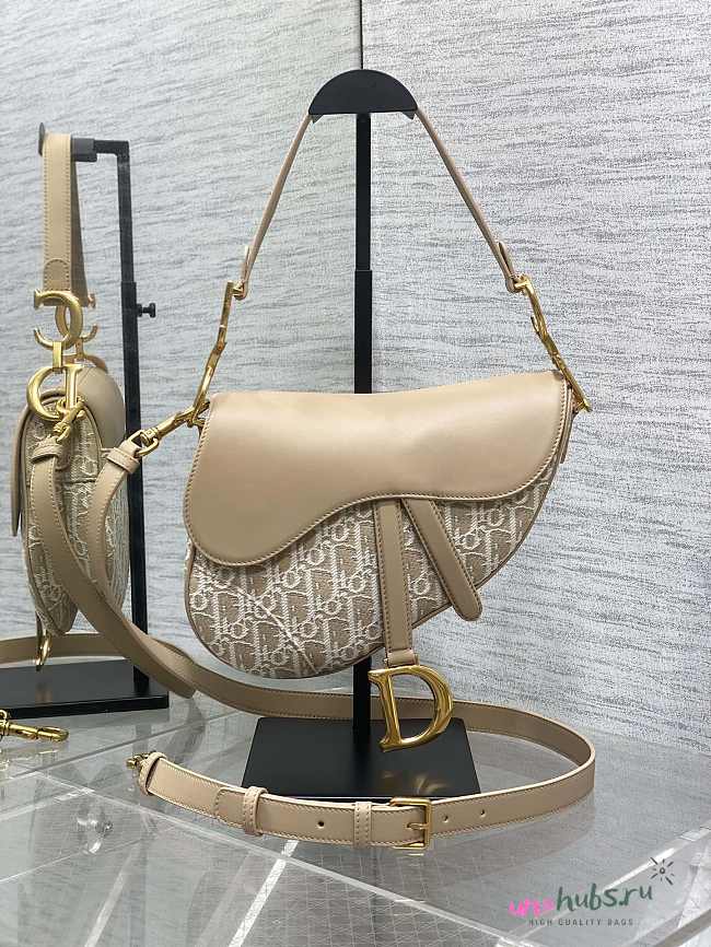 Dior Medium Saddle Beige Oblique Jacquard Bag - 25.5*6.5*20cm - 1