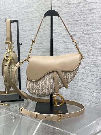 Dior Medium Saddle Beige Oblique Jacquard Bag - 25.5*6.5*20cm