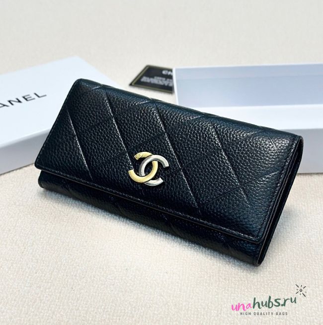 Chanel Black Caviar Long Wallet -  19x10cm - 1