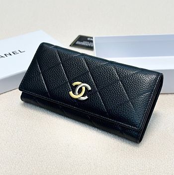Chanel Black Caviar Long Wallet -  19x10cm