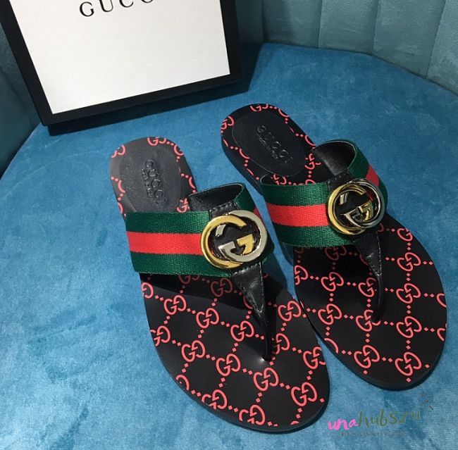 GUCCI Kika logo-embellished striped canvas and leather sandals  - 1