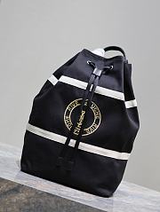 YSL Saint Laurent Herringbone-trimmed Logo-embroidered Twill Bucket Bag In Black 31×49×25cm - 6