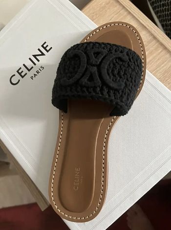 	 Celine Lympia Mule In Black Raffia