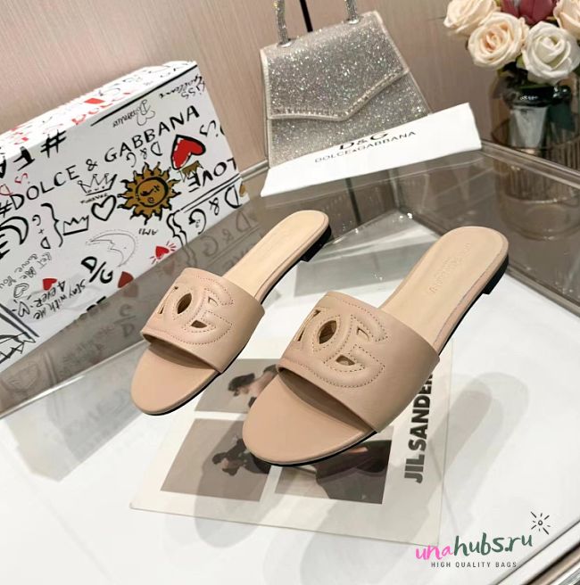 Dolce & Gabbana Calfskin slides with DG Millennials logo in nude - 1
