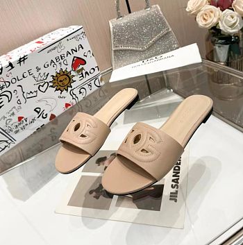Dolce & Gabbana Calfskin slides with DG Millennials logo in nude