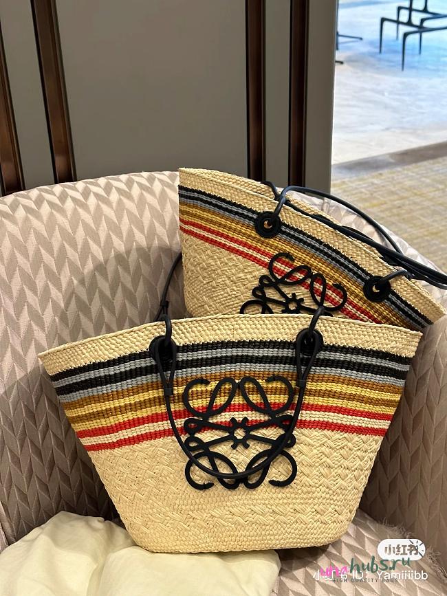 Loewe Anagram Basket In Iraca Palm And Calfskin tote - 1