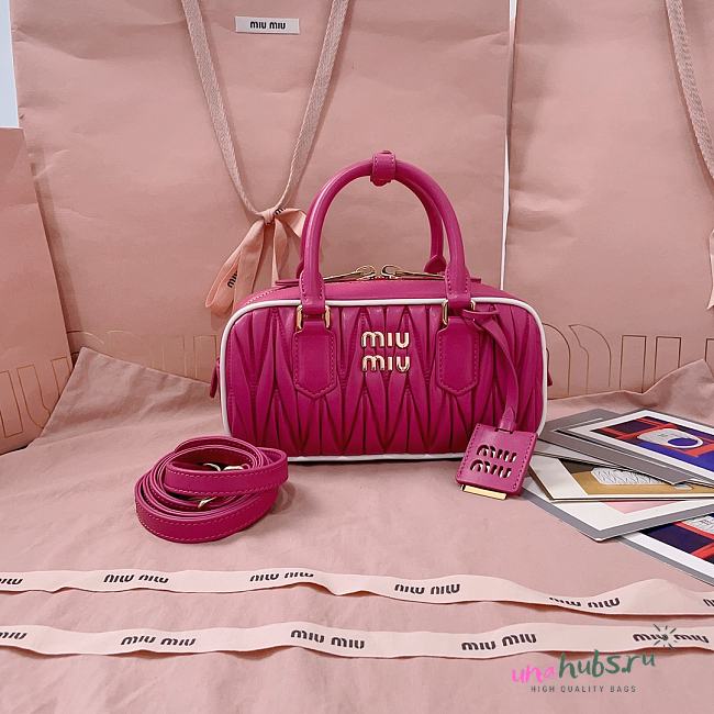 	 Miu Miu Marble Pink / White Arcadie Matelassé Nappa Leather Bag - 22X10.5X7.5Cm - 1