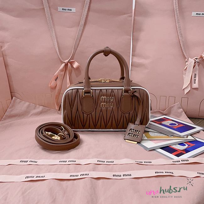 	 Miu Miu Marble Brown / White Arcadie Matelassé Nappa Leather Bag - 22X10.5X7.5Cm - 1