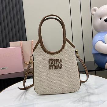 Miu Miu Beige/brandy Ivy Canvas And Leather Bag - 20cmx24cm