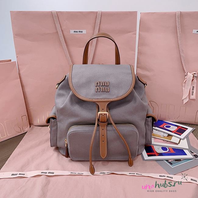 Miu Miu Cornflower purple/brandy Canvas And Leather Backpack - 29.5X25X12.5cm - 1