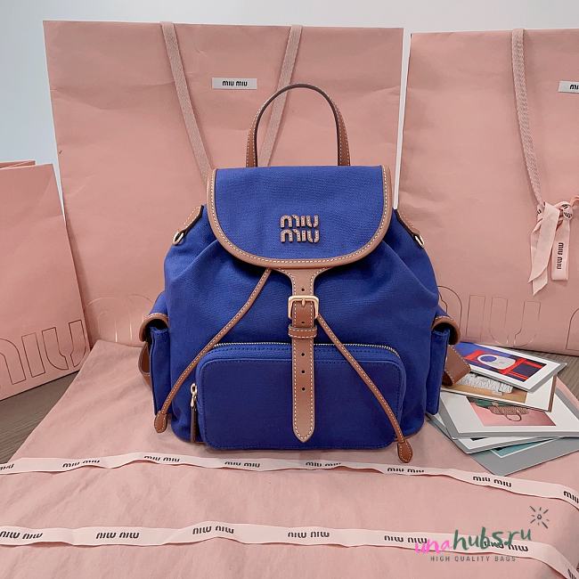 	 Miu Miu Cornflower Blue/brandy Canvas And Leather Backpack - 29.5X25X12.5cm - 1