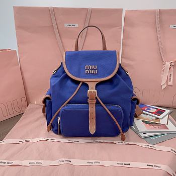 	 Miu Miu Cornflower Blue/brandy Canvas And Leather Backpack - 29.5X25X12.5cm