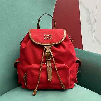 	 Miu Miu Cornflower Red/brandy Canvas And Leather Backpack - 29.5X25X12.5cm