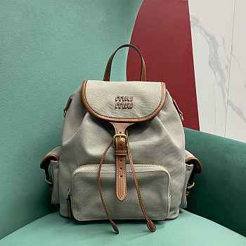 	 Miu Miu Cornflower Grey/brandy Canvas And Leather Backpack - 29.5X25X12.5cm