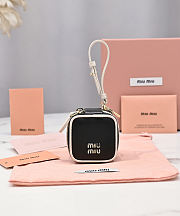 Miu Miu Chalk White/black Trick Leather Keyring -6×6×4cm - 3