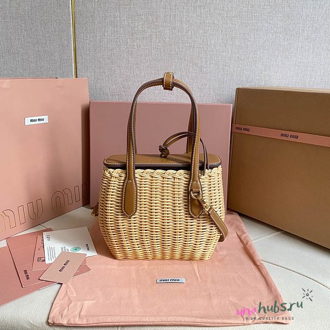 Miu Miu Wicker And Leather Tote Bag  - 1